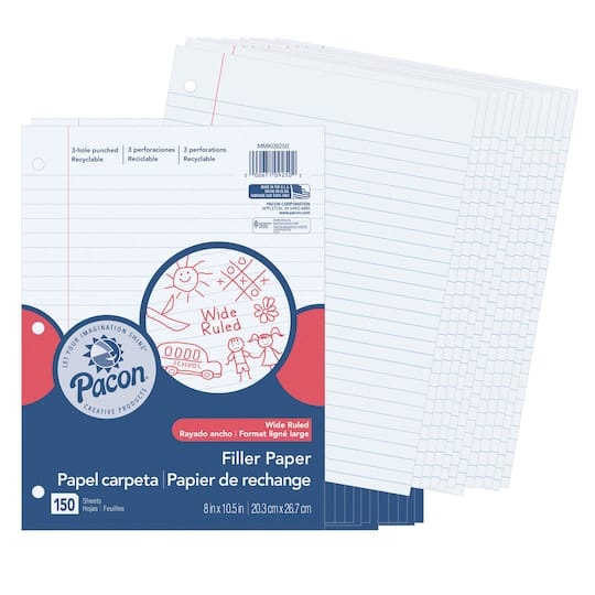 Pacon&#xAE; Wide Ruled Filler Paper, 12 Packs of 150